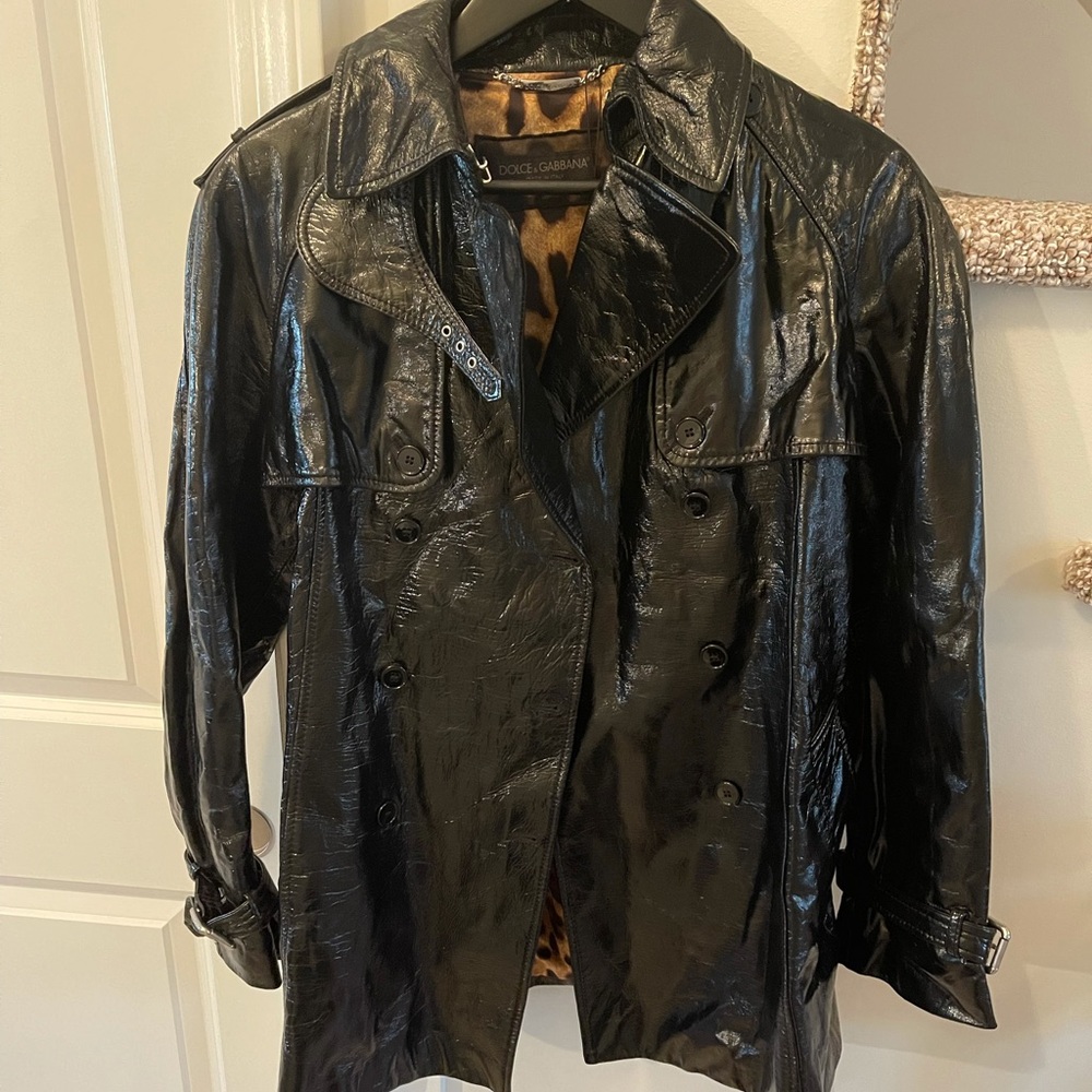 Dolce & Gabbana Black Patent Short Trench